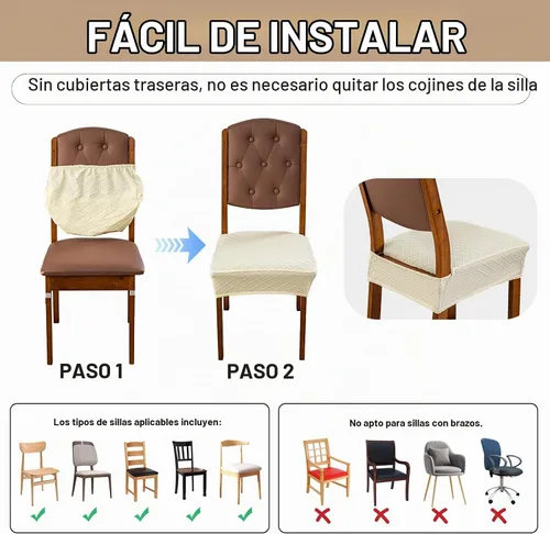 Vista 4 de Genina Fundas de asiento impermeables para sillas de comedor, fundas protectoras para sillas de comedor, sin fundas traseras (beige, 4 piezas)