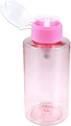 Vista 5 de Dispensador de bomba de empuje transparente de 7 onzas, botella recargable vacía con tapa abatible, para esmalte de uñas, viajes, embalaje