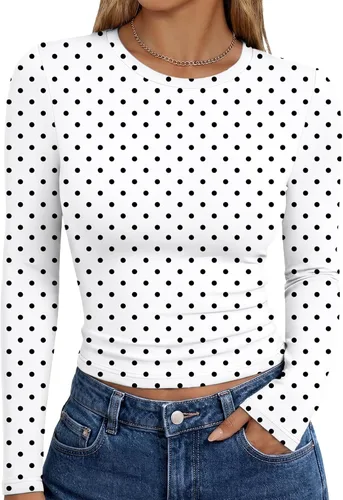 Vista 12 de Trendy Queen Camisetas de manga larga para mujer, camisetas básicas de Verde militar