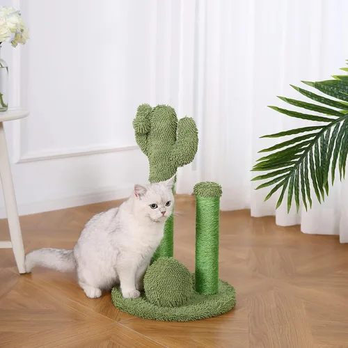 Vista 6 de Amazon Basics - Poste rascador para gatos, con forma de cactus, triple poste para interior, con bola colgante, para gatos y gatitos, pequeño