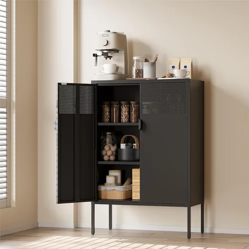 Vista 32 de COFaR Soporte de TV para televisores de hasta 75 pulgadas, consola multimedia de 40 pulgadas de largo con puertas de ventilación, centro de Negro