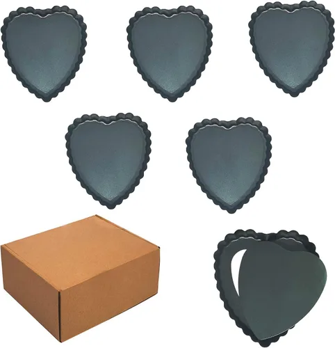 Vista 6 de Mini bandeja para tartas, 6 moldes para quiche en forma de corazón de 4 pulgadas, con un molde inferior extraíble, utilizado para postres, hornear