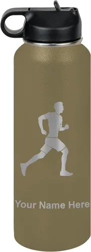 Vista 47 de LaserGram Botella de agua personalizada, Running Man, acero inoxidable de doble pared aislada al vacío con popote superior, regalo grabado