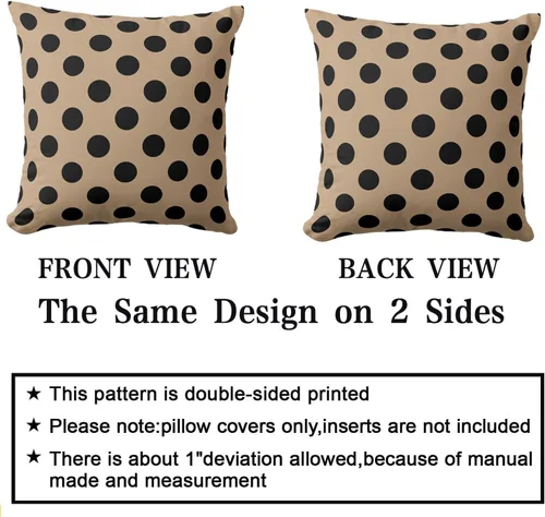 Vista 3 de Fundas de almohada de lunares negros sobre beige de 16 x 16 pulgadas, fundas de almohada decorativas rústicas y cuadradas para decoración del sofá
