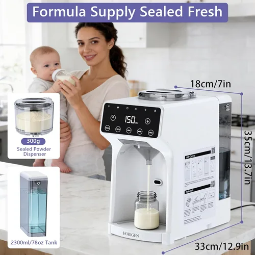 Vista 7 de Horigen Dispensador de fórmula para bebés - Máquina avanzada de fórmula WiFi con mezcla y limpieza automática, agua caliente instantánea