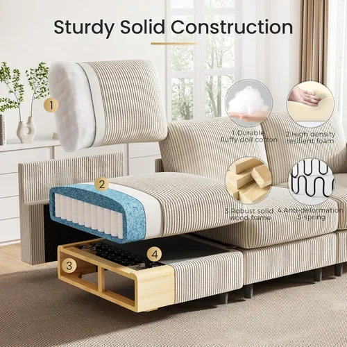 Vista 5 de KKL Sofá modular de 84 pulgadas, sofás de 3 plazas para sala de estar con almacenamiento, sofá modular de asiento profundo seccional, funda