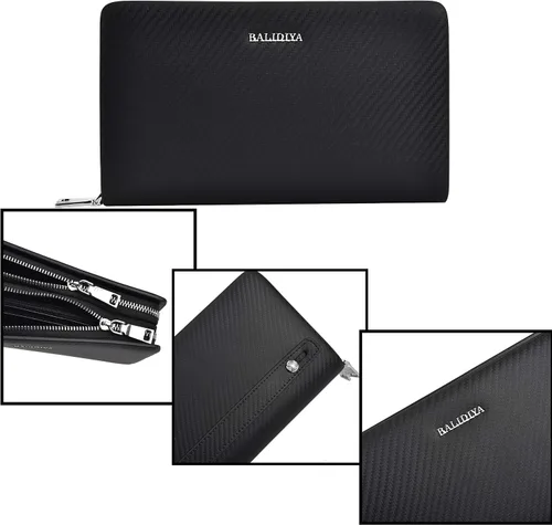 Vista 3 de Bolso de mano para hombre, de piel auténtica, cartera larga, tarjetero