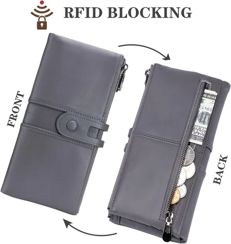 Vista 3 de Wallet for Women Large Capacity Genuine Leather Bifold RFID Blocking Card Holder Clutch Wallet with Zipper Pocket