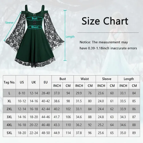 Vista 4 de Panegy Vestido gótico steampunk para mujer, con encaje y hombros descubiertos, vestido renacentista para fiesta, cosplay