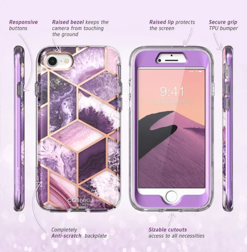 Vista 6 de i-Blason Cosmo Series - Funda diseñada para iPhone SE 2020/iPhone 7/iPhone 8, [protector de pantalla integrado] elegante funda protectora