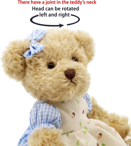Vista 4 de oits cute Paquete de 2 osos de peluche, lindo animal de peluche, regalo para parejas, juguete de peluche suave de 11 pulgadas (ropa a cuadros azules)