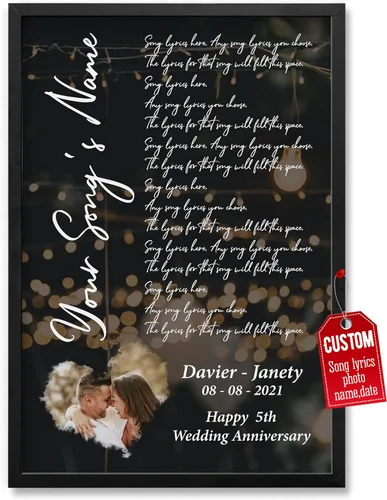 Vista 25 de H-DEWALL Póster personalizado de letras de canciones, regalo de boda único para parejas, personaliza con tus propias fotos, nombres y fecha, sin