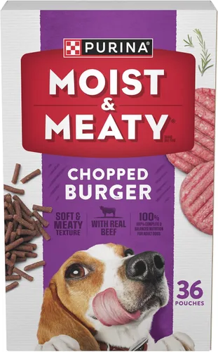 Vista 13 de Purina Moist and Meaty Hamburguesa con Sabor a Queso Cheddar Comida Seca Suave para Perros en Bolsas - 36 ct. Bolsa