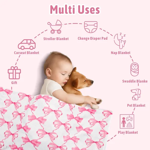 Vista 6 de Sotf - Manta de cuna para bebé, respaldo de puntos, manta suave reversible para recién nacido, regalo para niños pequeños, 30 x 40 pulgadas, lazo
