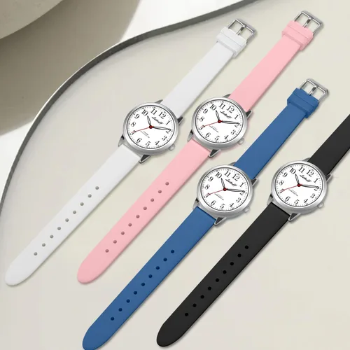 Vista 6 de Letoff Reloj analógico clásico, esfera blanca con números arábigos, banda de silicona, resistente al agua 30M