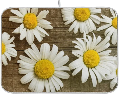 Vista 26 de Tapete de secado de platos de flores de fondo negro para encimera de cocina de 18 x 24 pulgadas, tapete de microfibra absorbente, tapete de secado
