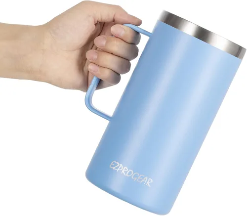 Vista 8 de Ezprogear Taza de café de acero inoxidable de 32 onzas, vaso de doble pared aislado al vacío con asa, tapa y pajitas (32 onzas, violeta brillante)