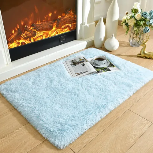 Vista 6 de Merelax Alfombra mullida de área lanuda color azul bebé, 2 x 3 pies, alfombras pequeñas para dormitorio, mini alfombra de felpa difusa para niños