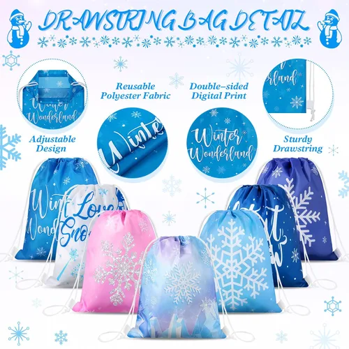 Vista 4 de CHENGU Bolsas de regalo de fiesta de copo de nieve de invierno a granel, bolsas de regalo de fiesta de congelados para invierno para niños, regalo