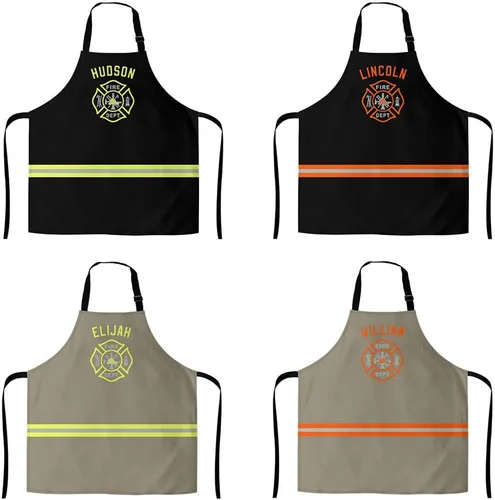 Vista 5 de Delantal personalizado con temática de bombero, regalo genial para papá de bomberos para el día del padre, disfraz de bombero para hombres y mujeres
