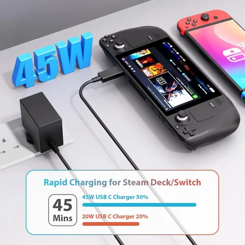 Vista 2 de Charger for Nintendo Switch, 45W AC Adapter, 20V2.25A Fast Charging with 5FT USB-C Cable Compatible with LiteOLEDSteam DeckPlayStation Portal