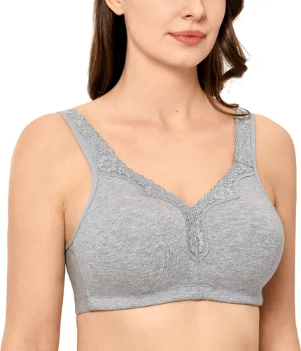 Vista 3 de DELIMIRA Women's Wireless Plus Size Full Coverage Lace Bra Cotton Unlined Comfortable