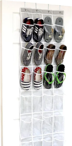 Vista 17 de Simple Houseware - Organizador de zapatos colgante con 24 bolsillos grandes y transparentes para colgar en la puerta, color negro