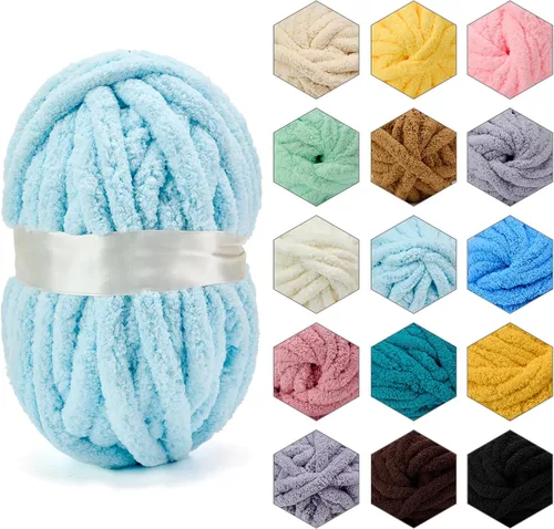 Vista 11 de ERLYEEN Hilo de Chenilla Grueso Súper Voluminoso Suave Espeso Esponjoso Jumbo Gigante Lavable Hilo Grande de Poliéster DIY para Manta de Tejido a