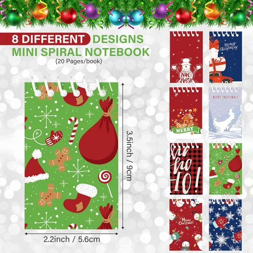 Vista 2 de 24 piezas de mini libretas en espiral de Navidad, pequeños blocs de notas con temática navideña, mini cuadernos con patrón de muñeco de nieve