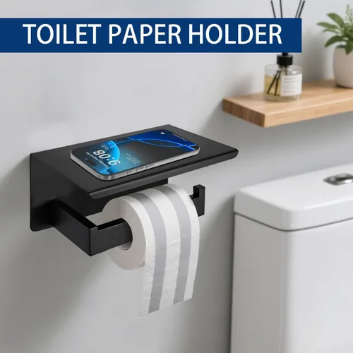 Vista 4 de Juego de 5 piezas de accesorios de ferretería para baño en negro mate, juego de toalleros cuadrados de 16 pulgadas para baño, juego de barras