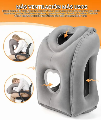 Vista 2 de Sunany Almohada de viaje, almohada de avión mejorada para vuelos largos, almohada inflable para el cuello utilizada para aviones, automóviles, Gris