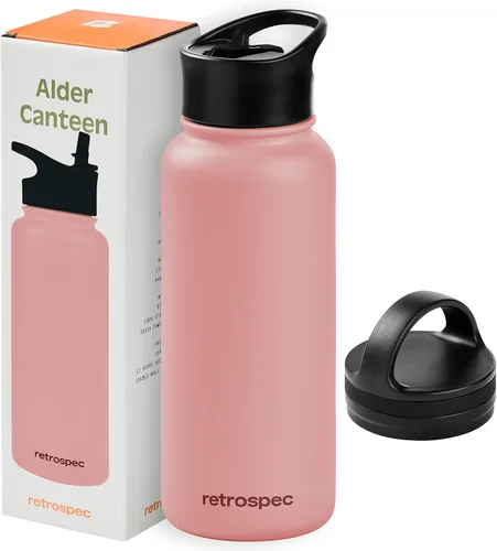 Vista 15 de Retrospec Botella de agua aislada de aliso con tapa de popote y tapa de asa, termo de acero inoxidable con boca ancha de doble pared aislada al