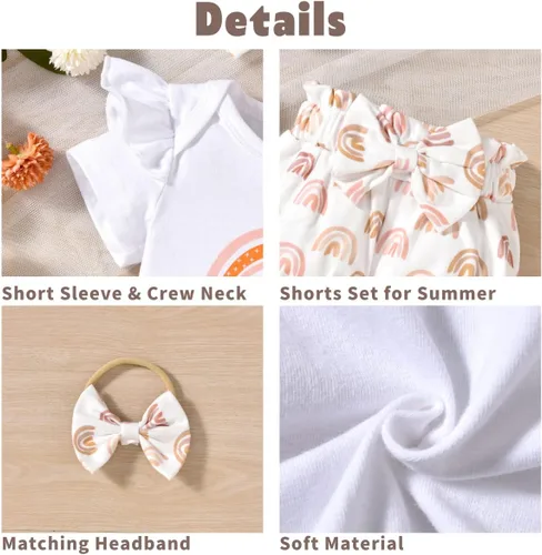 Vista 32 de Aalizzwell Conjunto de pantalones cortos para bebé recién nacido para el verano