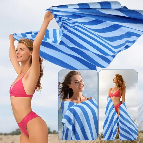 Vista 7 de EBOOT Paquete de 10 toallas de playa de gran tamaño, toallas de piscina, toallas de microfibra de secado rápido para adultos, mujeres, hombres, Azul