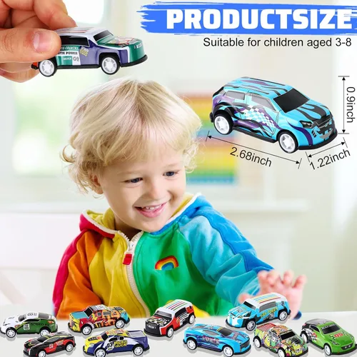 Vista 2 de Jenaai 100 unidades de mini autos de juguete para tirar hacia atrás a granel, autos de carreras fundidos a presión, recuerdos de fiesta para niños