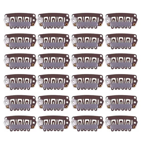 Vista 10 de YANTAISIYU 24 unids/1.102 in 8 dientes Metal peluca clips con goma Snap Clips para peluca Hairpiece Hair Extension Accesorios (negro)