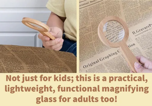 Vista 5 de Lupa de madera para niños, juguete de aventura de aprendizaje Montessori de madera - Aprende y explora - Lupa de madera