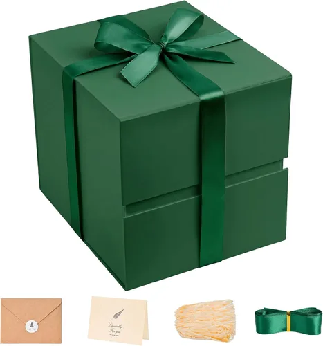 Vista 64 de LIFELUM Square Gift Box with Magnetic Lid, Card, Sticker, Ribbon, Shredded Paper Filler for Business, Wedding, Birthdays