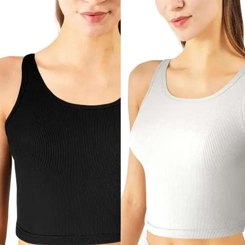Vista 5 de tagunop Camiseta sin mangas para mujer, cuello redondo, básica, informal, acanalada, ajustada