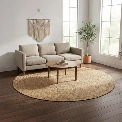 Vista 34 de RedEarth · Alfombra rectangular - 2'x3' de yute natural trenzada con respaldo antideslizante - Alfombra boho tejida a mano para dormitorio, cocina