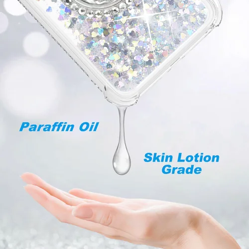 Vista 3 de Funda para iPhone 7 Plus/8 Plus, soporte de anillo con purpurina, funda protectora de TPU transparente a prueba de golpes, patrón de purpurina