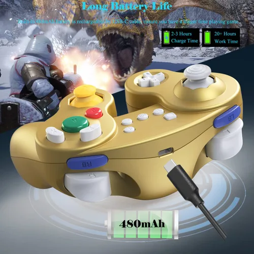 Vista 6 de EXLENE Gamecube Controller Switch, Wireless Switch Pro Controller for Nintendo SwitchLitePCAndroidiOSSteam, Support Wake Up, Motion, Adjustable