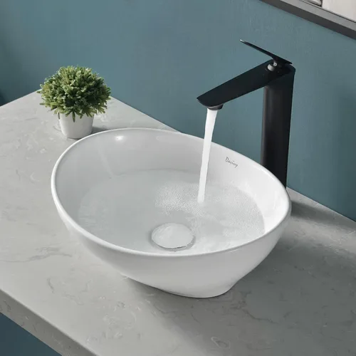Vista 11 de Davivy Fregadero ovalado negro mate de 15.7 x 13 pulgadas con drenaje desplegable, fregaderos de baño sobre encimera, fregaderos de baño, fregaderos