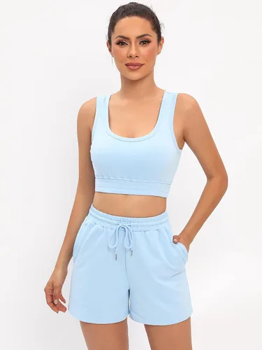 Vista 2 de FUPHINE Workout Sets for Women 2 Piece Summer Active Wear Outfits Crop Top Athletic Shorts