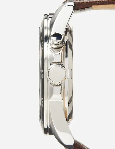 Vista 3 de SEIKO Reloj cinético de acero inoxidable para hombre con correa de cuero, marrón, 22 (modelo SKA791P1), Verde, Correa