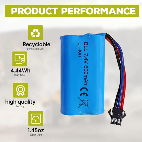 Vista 6 de 2 unids 7.4 V 600 mAh 2S batería de iones de litio con enchufe SM-3P con 2 unids cable de carga USB para DE82 TK3086B G20601 RC juguete RC coche