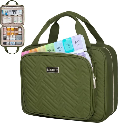 Vista 12 de Leudes Organizador de botellas de píldoras de viaje, organizador y almacenamiento de medicamentos, bolsa de medicamentos para el hogar, estuches