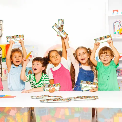 Vista 7 de Faccito 40 placas de nombre para el aula, a granel, manuscrito tradicional, alfabeto plano izquierdo o derecho con puntos adhesivos para escuela