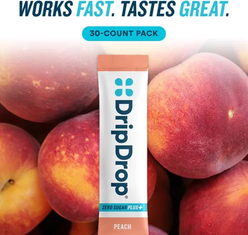 Vista 5 de DripDrop Hydration Zero Sugar - Paquetes de electrolitos, melocotón, 30