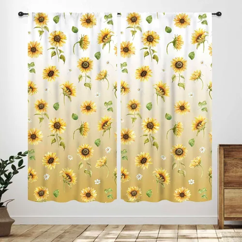 Vista 14 de Cortinas infantiles de abejas, cortinas de campo de primavera de acuarela de girasoles florales de nido de abeja, adorables abejas, cortinas